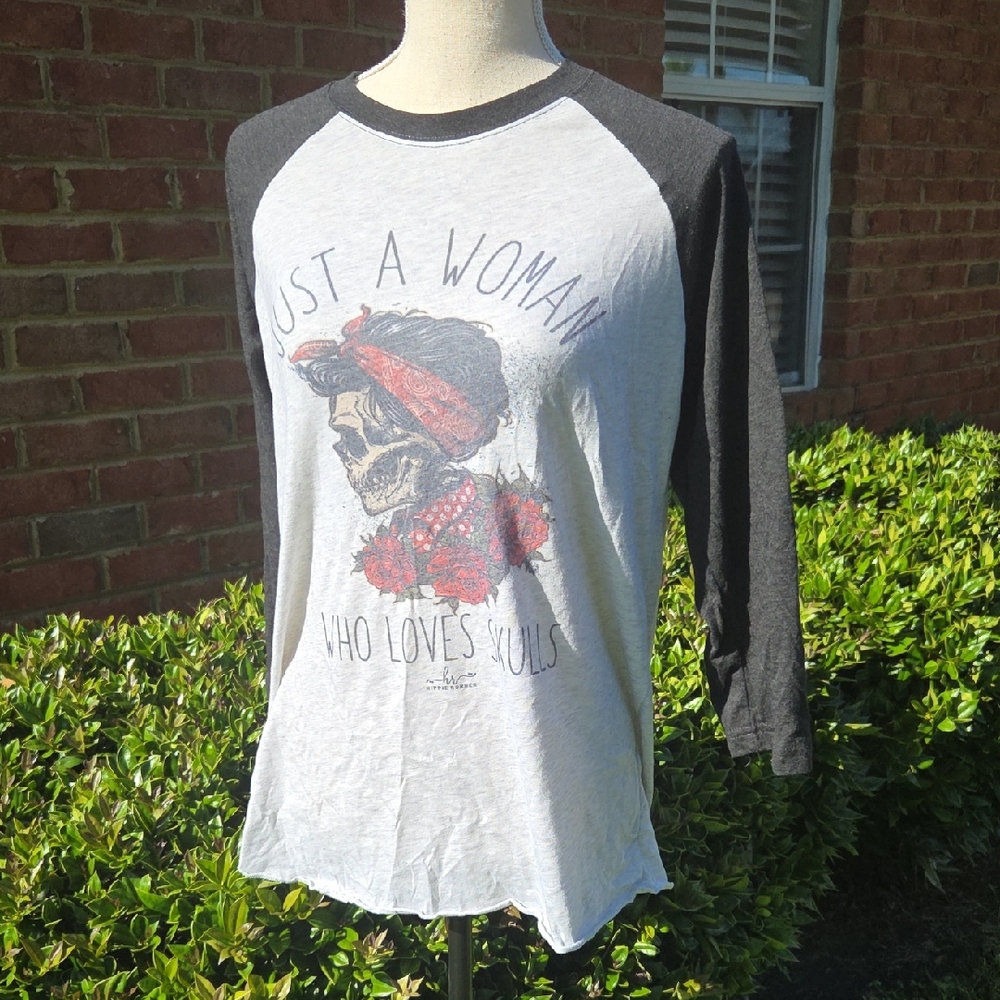 Hippie Runner Skull Lover 3/4 Sleeve Tee Size M
